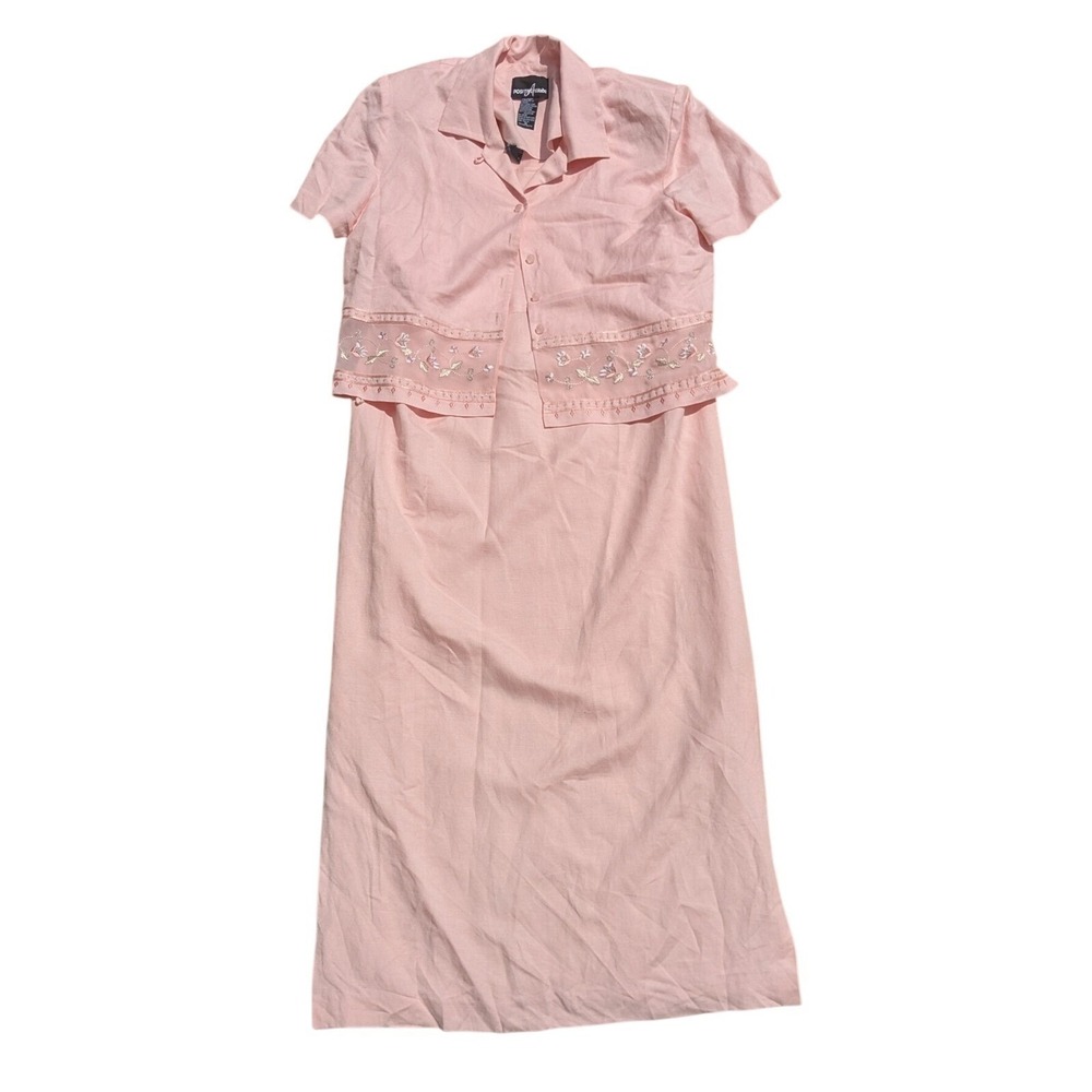 Vintage Positive Attitude Pink Linen Blend 2 Piece Sundress & Jacket Women's 10